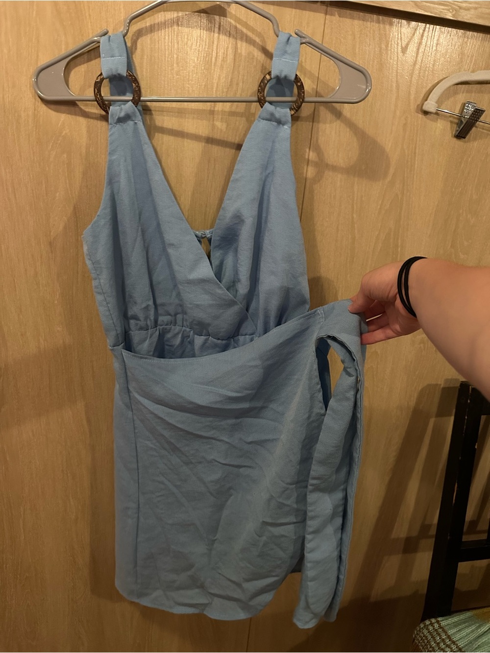 SHEIN Light Blue Wrap Mini Dress with Ring Shoulder Straps